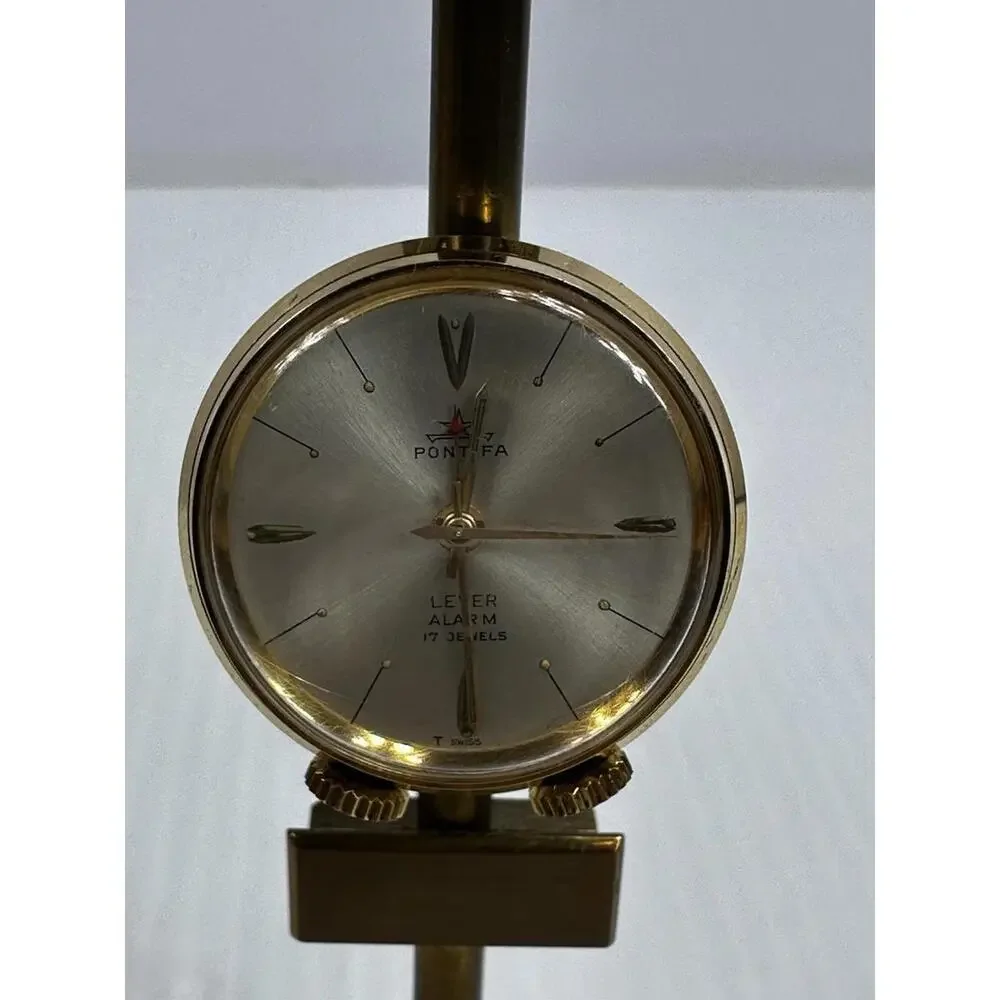 Vintage Pontifa Lever Alarm 17 Jewel Swiss Watch Lamppost‎ Working Clock & Light